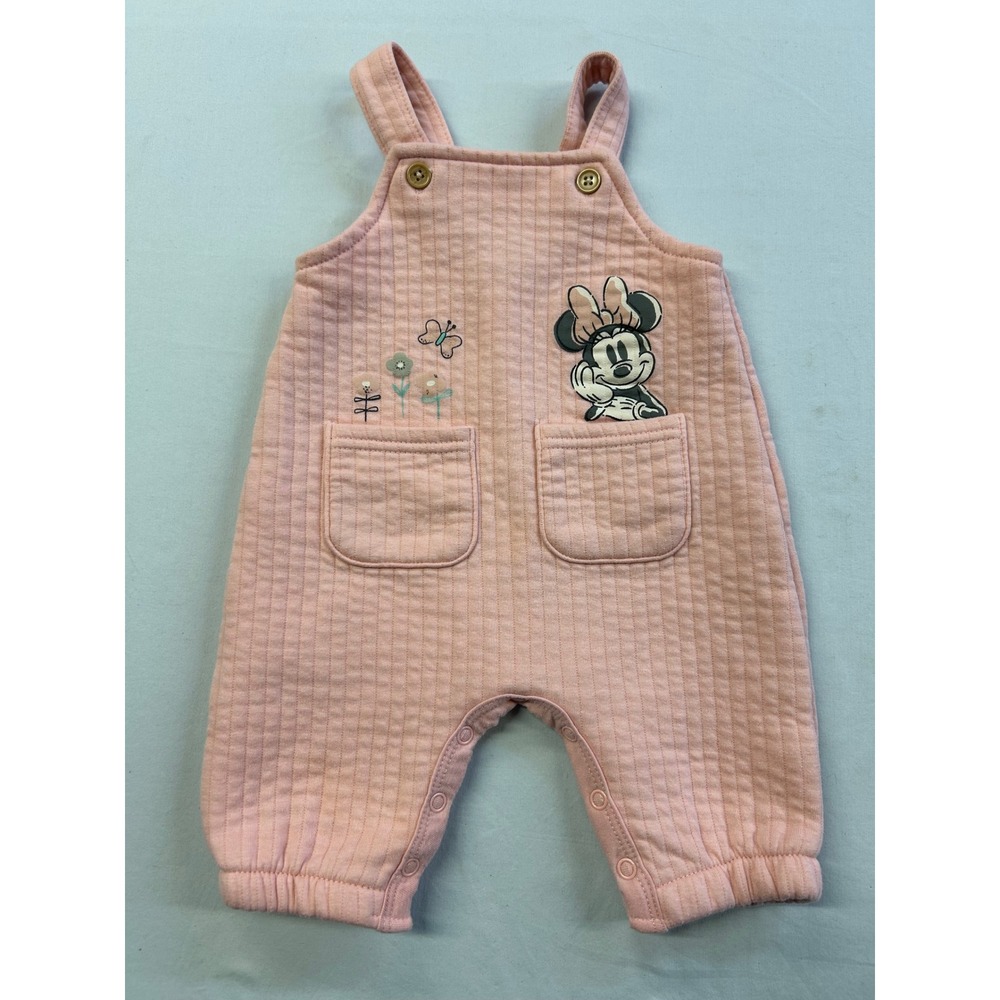 Disney Baby Minnie Mouse Pink Quilted Overalls Size 0/3M Infant Romper